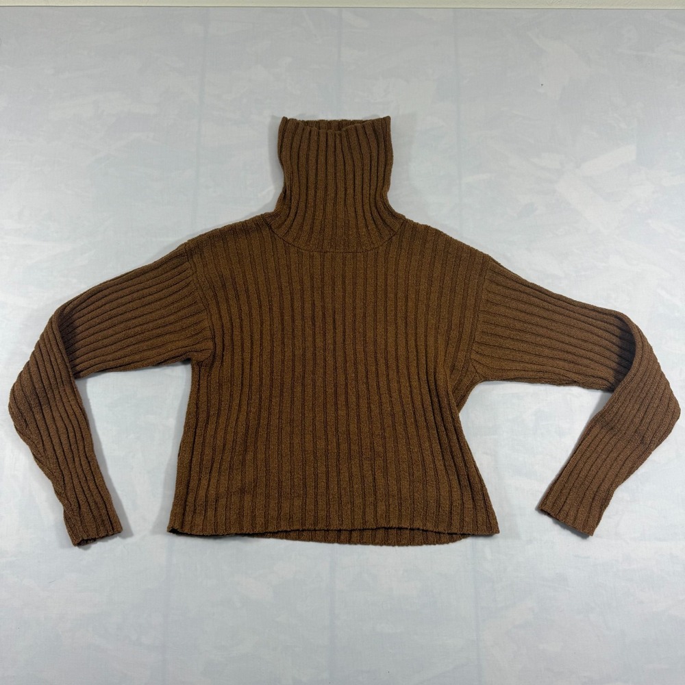 High Sierra Cropped Sweater Womens Small Brown Ribbed Long Sleeve Turtleneck